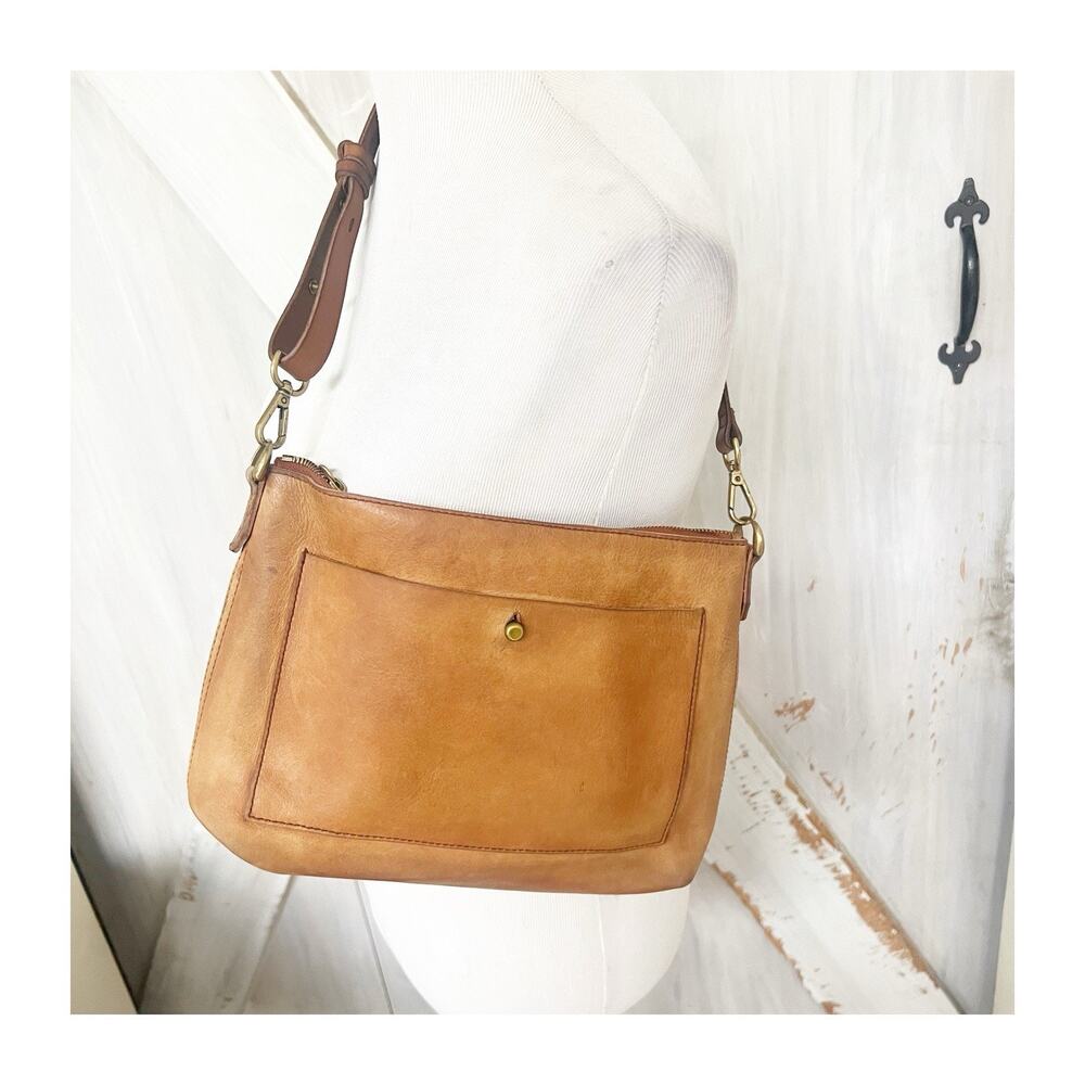 Madewell Brown Leather Crossbody Bag Cognac Adjustable Strap Zip Top Purse Boho